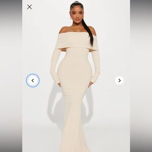 Nayeli Snatched Maxie Dress (Fashion Nova) Off-Shoulder Cream Bodycon Maxi Dress